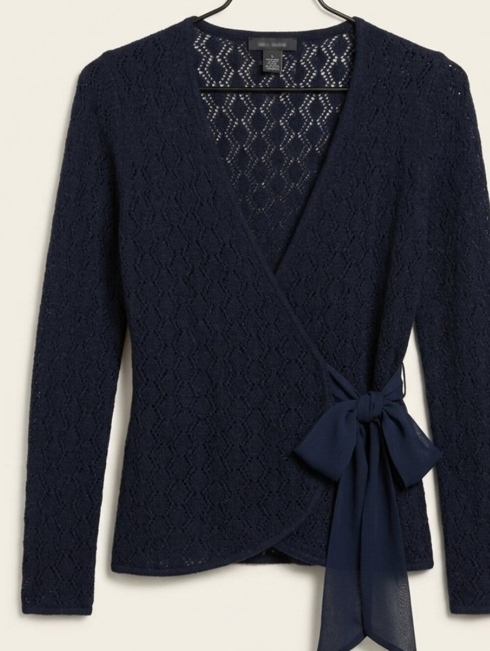 Sarah Spencer Black  Lambs Wool Wrap Cardigan with Side Tie Sz  S